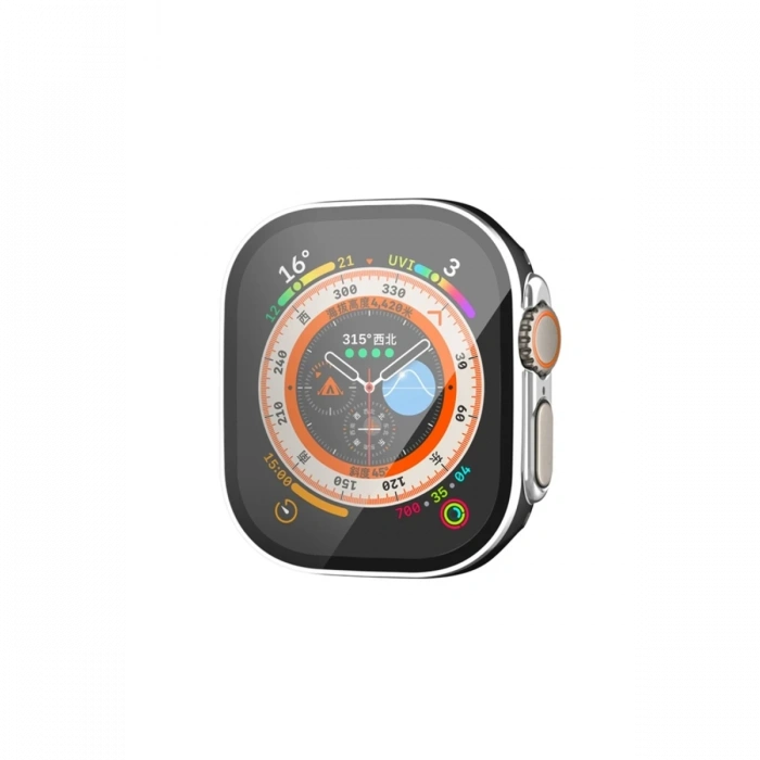 Mey İthalat®   Watch Ultra 49mm Legend Camlı Kasa Ekran Koruyucu - Siyah-Gümüş