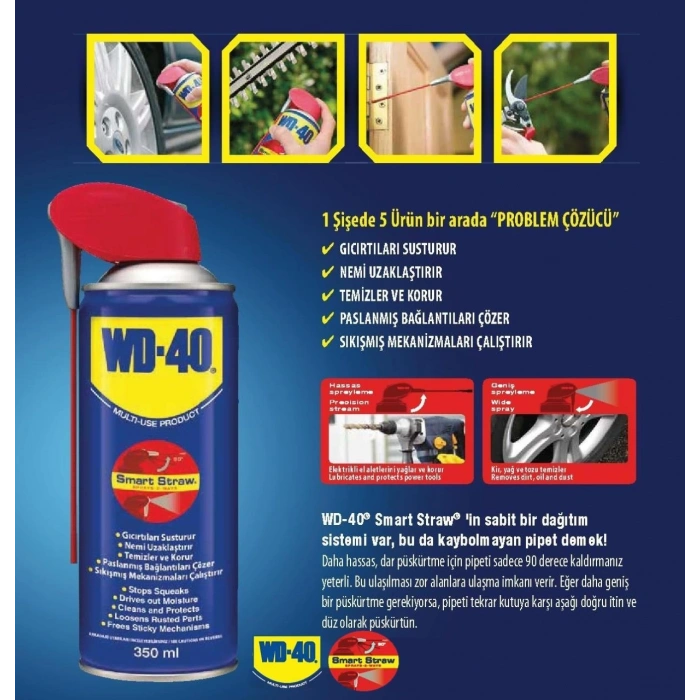 Mey İthalat® WD 40 Smart Straw Pas Sökücü Yağlayıcı 350 ml