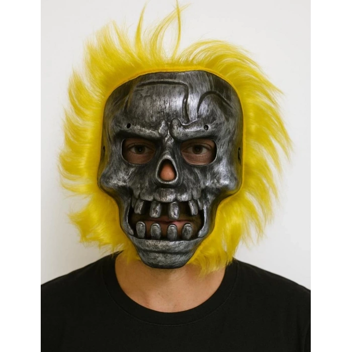 Mey İthalat® Wild Skull - Metal Kafatası Sarı Saçlı İskelet Maske