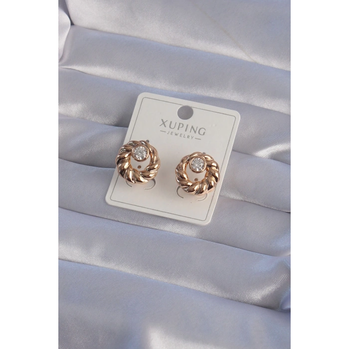 Mey İthalat® XUPİNG Rose Renk Oval Zirkon Taşlı Burgu Model Küpe