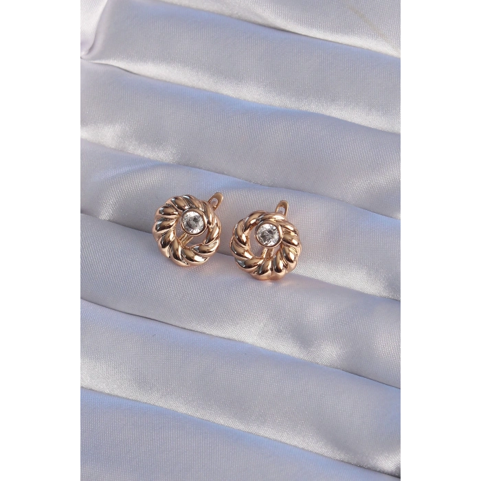 Mey İthalat® XUPİNG Rose Renk Oval Zirkon Taşlı Burgu Model Küpe