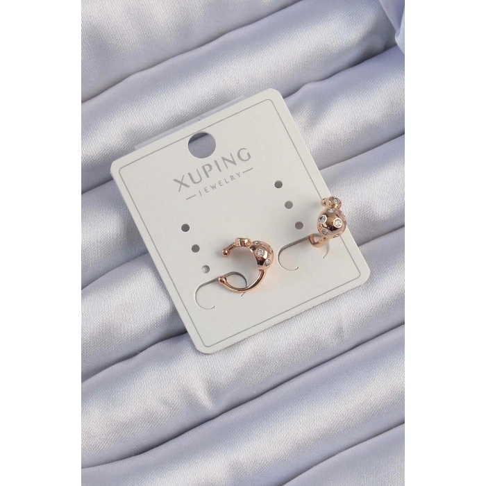 Mey İthalat® Xuping Rose Renk Zirkon Taşlı Bombeli Topçuk Earcuff Küpe