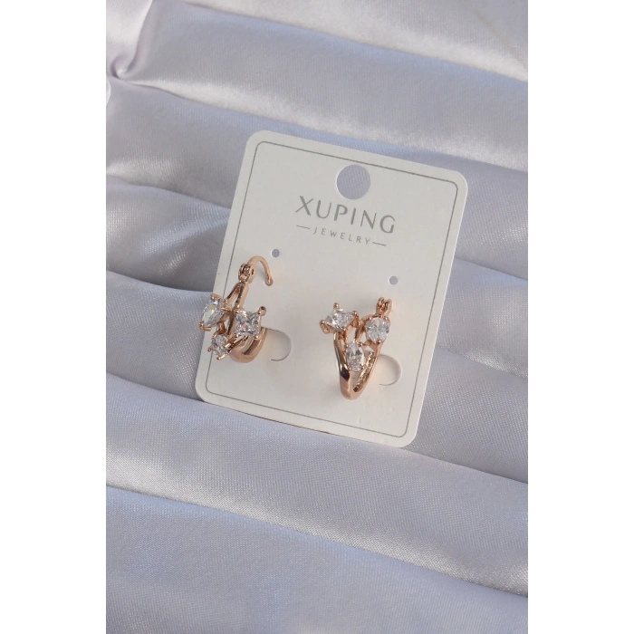 Mey İthalat® XUPİNG Rose Renk Zirkon Taşlı Halka Küpe