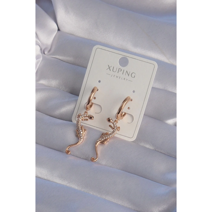Mey İthalat® XUPİNG Rose Renk Zirkon Taşlı Kertenkele Model Halka Küpe