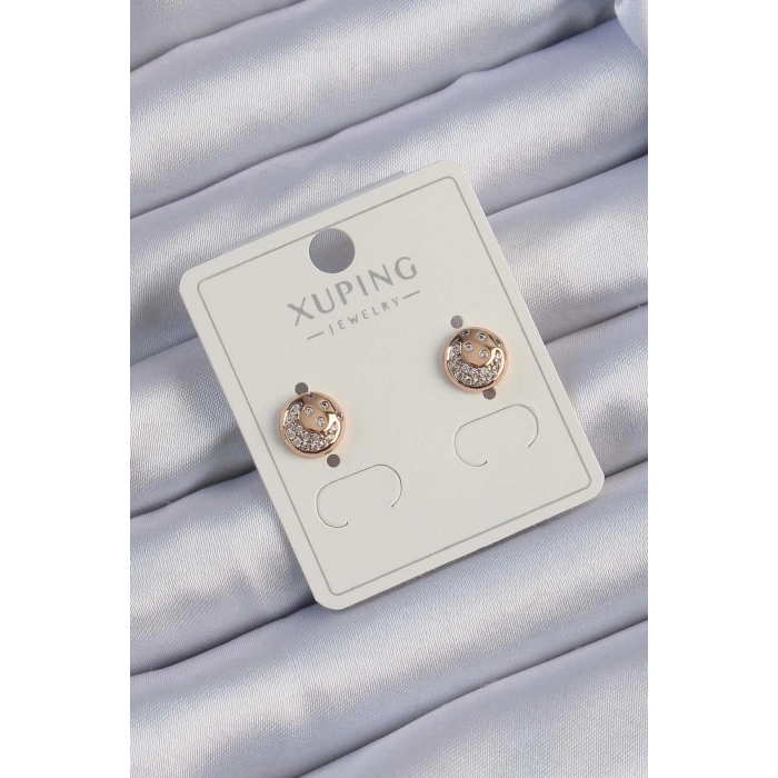 Mey İthalat® Xuping Rose Renk Zirkon Taşlı Yansımalı Oval Küpe