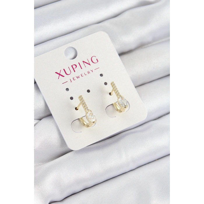 Mey İthalat® Xuping Zirkon Taşlı I Model Gold Renk Kadın Küpe
