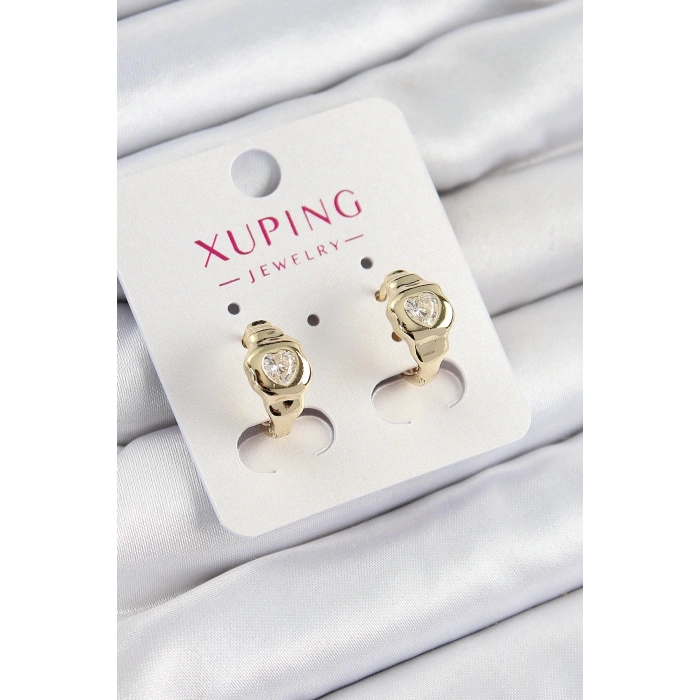 Mey İthalat® Xuping Zirkon Taşlı Kalp Model Gold Renk Kadın Küpe