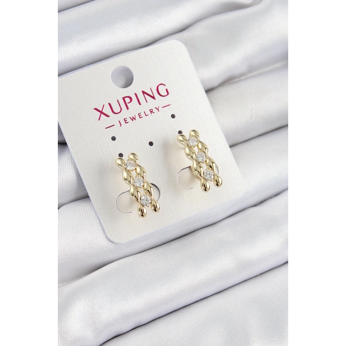 Mey İthalat® Xuping Zirkon Taşlı Sıralı Damla Model Gold Renk Kadın Küpe