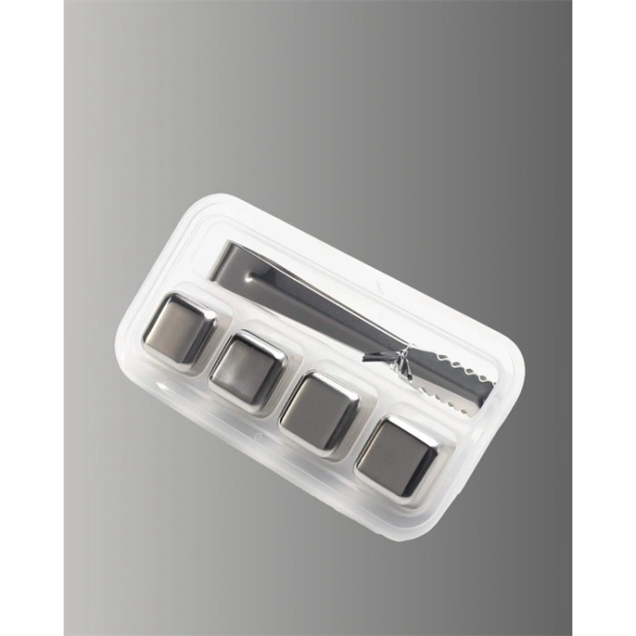 Mey İthalat® Yeniden Kullanılabilir 304 Çelik Metal Buz Küpleri 4lü Set