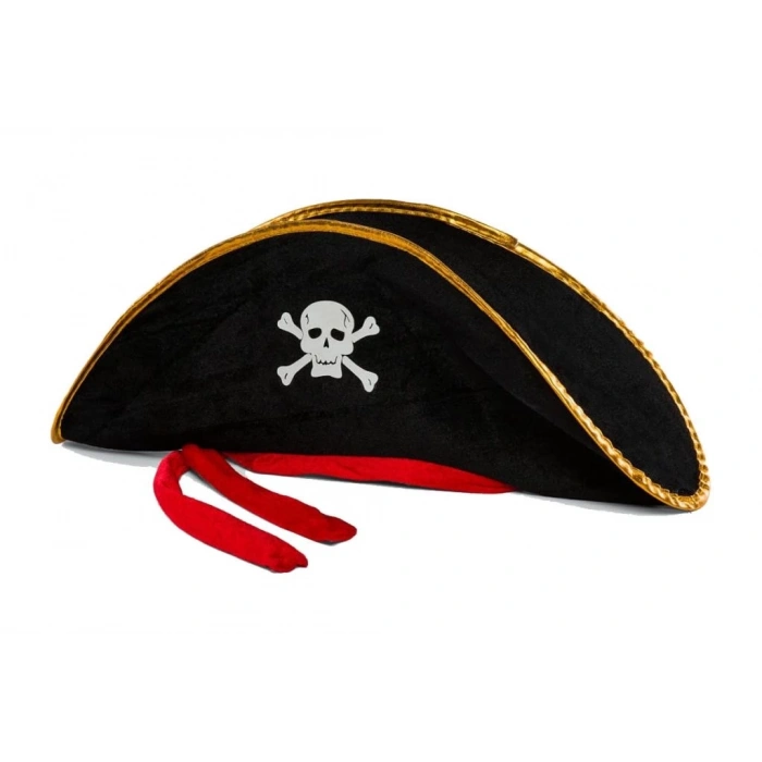 Mey İthalat® Yetişkin Boy Kadife Jack Sparrow Denizci Kaptan Jack Korsan Şapkası 50X20 CM