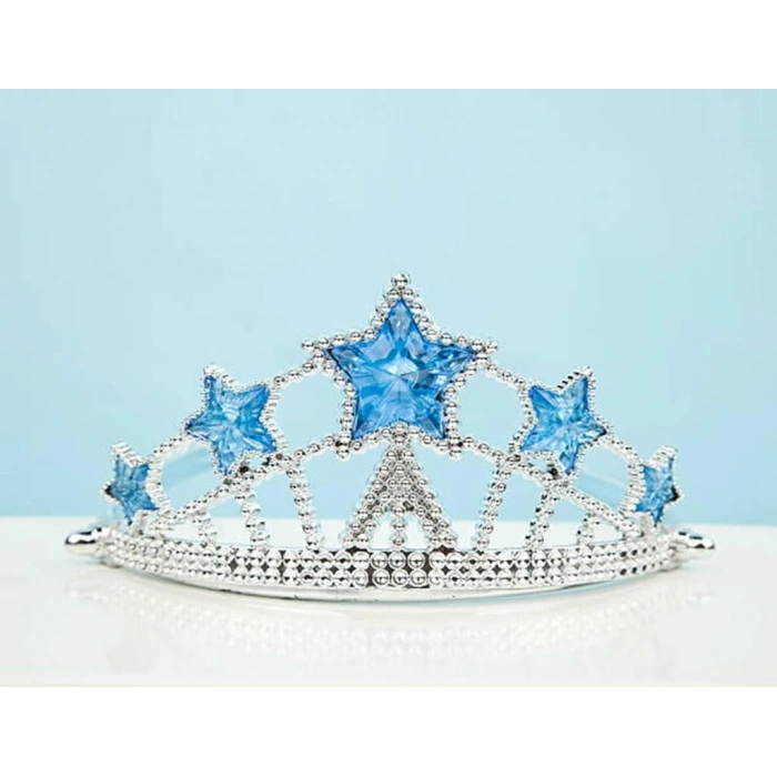 Mey İthalat® Yıldız Şekilli Elsa Prenses Kraliçe Tacı Mavi Renk Çocuk Boy 5x17 cm