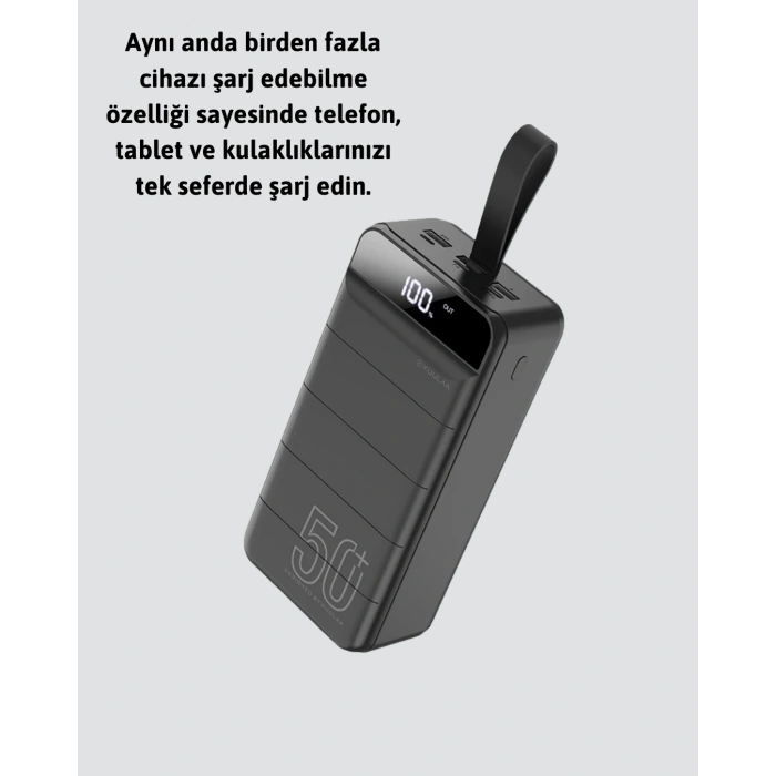 Mey İthalat® Yüksek Kapasiteli 50.000 mAh Powerbank – Type-C, Lightning ve Micro USB Uyumlu, Çoklu Cihaz Şarj Özellikli