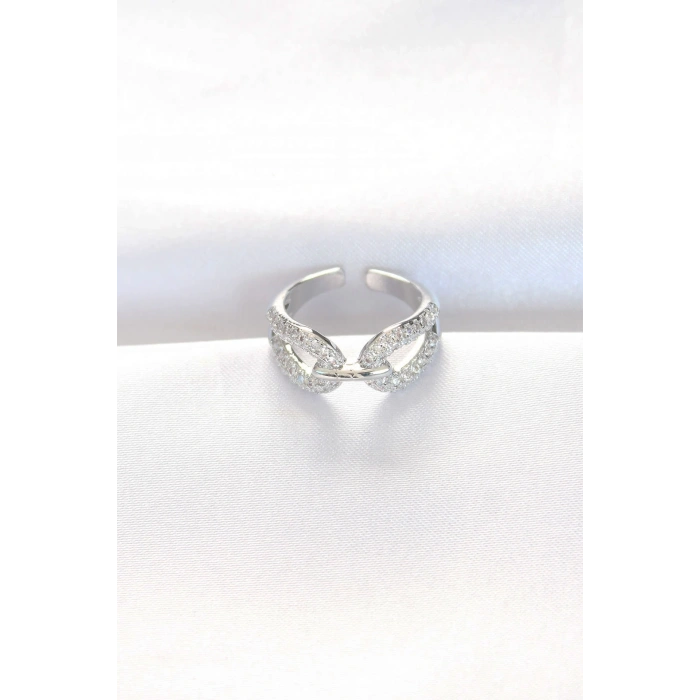 Mey İthalat® Zirkon Taşlı Silver Renk Ayarlanabilir Yüzük