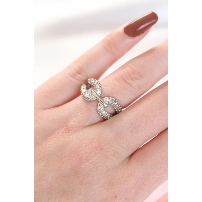Mey İthalat® Zirkon Taşlı Silver Renk Ayarlanabilir Yüzük