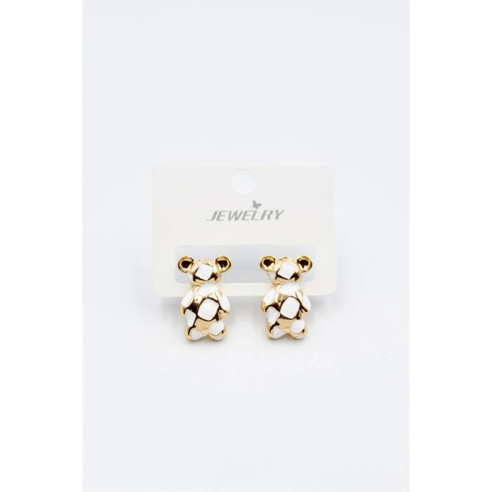 Mineli Ayıcık Küpe - Beyaz