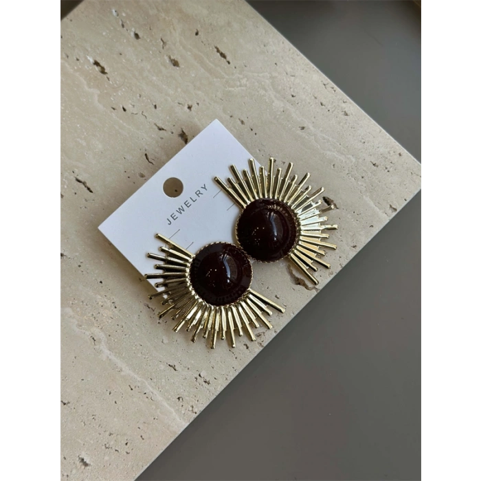 Mineli Güneş Küpe - Kahverengi