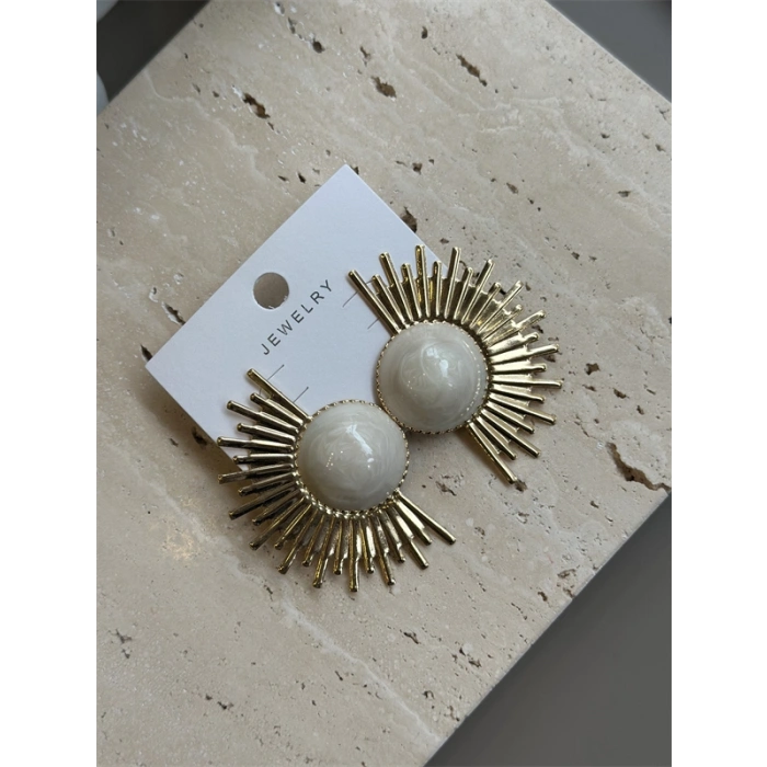 Mineli Güneş Küpe - Krem