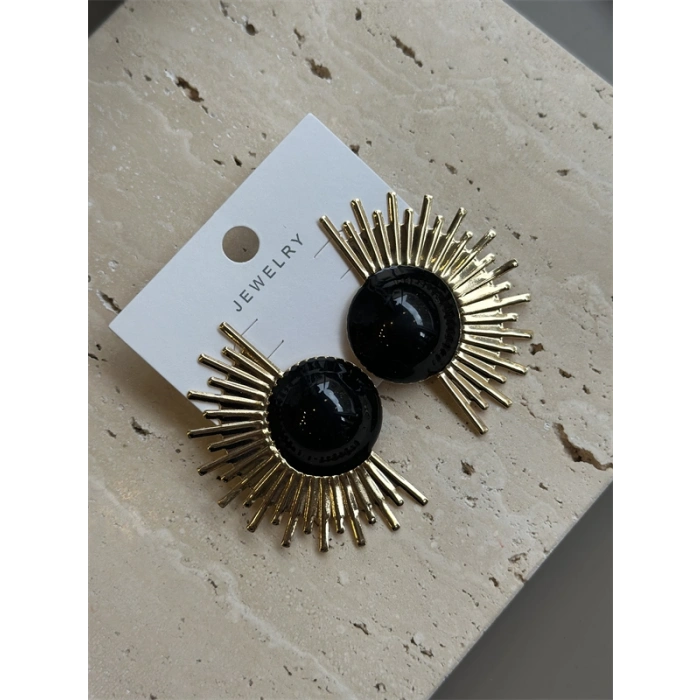 Mineli Güneş Küpe - Siyah