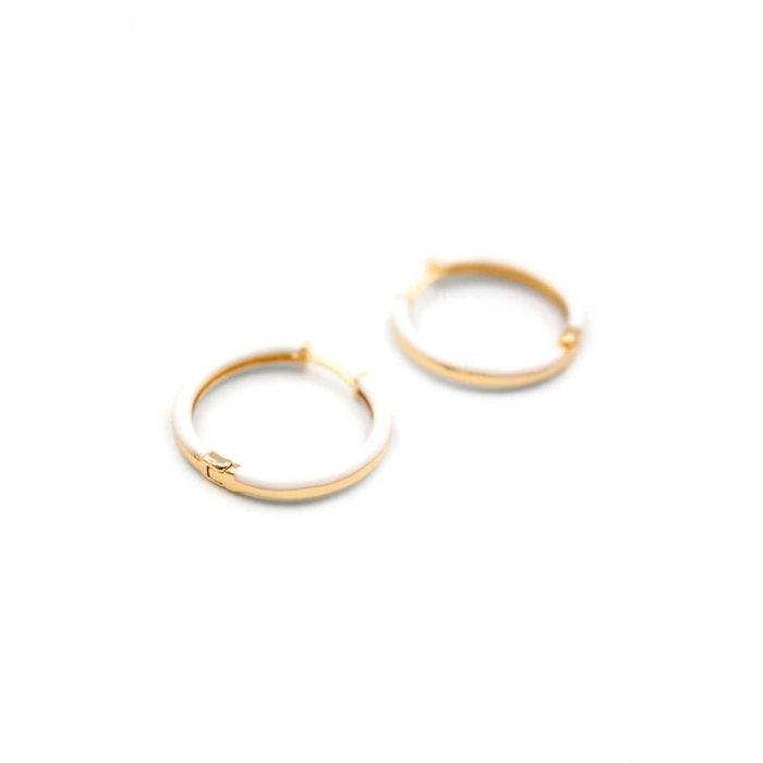 Mineli Halka Küpe - Beyaz