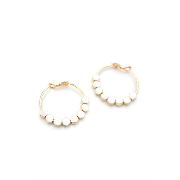 Mineli Halka Küpe - Beyaz