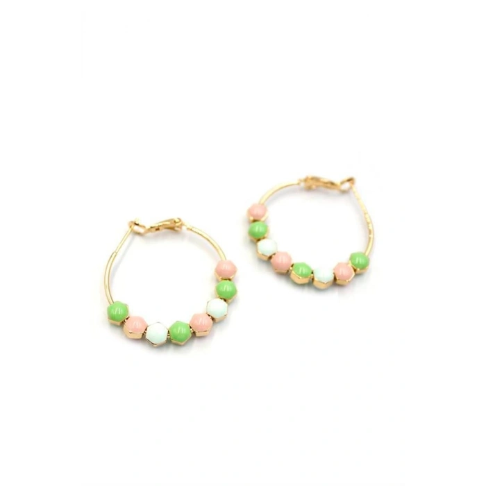 Mineli Halka Küpe - Yeşil