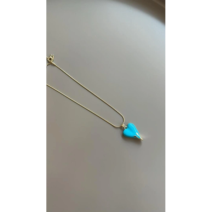 Mineli Kalp Kolye - Mavi