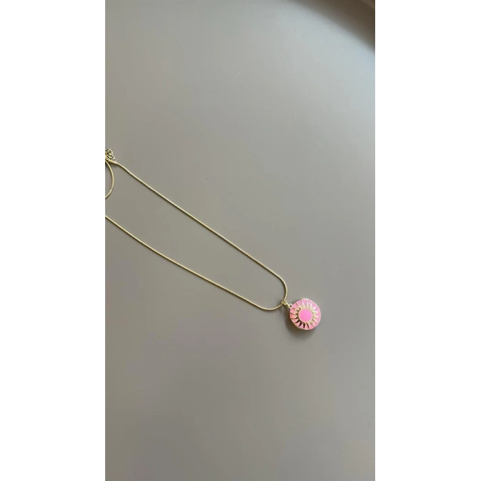 Mineli Kapaklı Kolye - Pembe