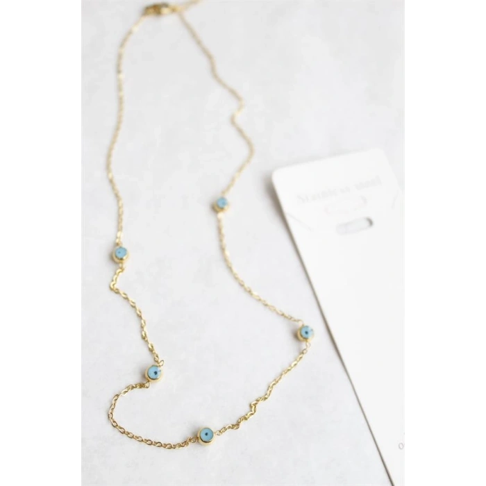 Nazar Boncuk Çelik Kolye - Altın