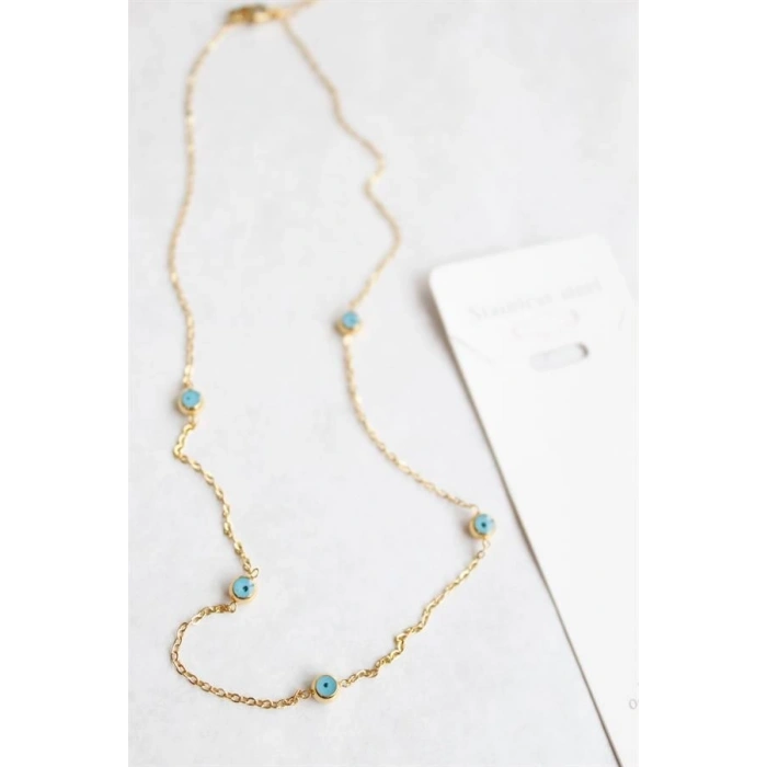 Nazar Boncuk Çelik Kolye - Altın