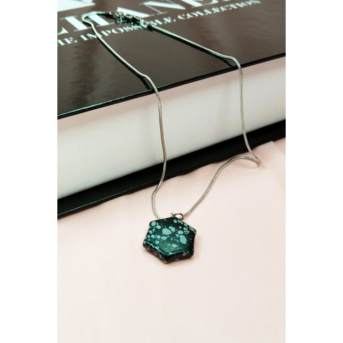 Obsidyen Doğal Taşı Zincirli El Yapımı Kolye Uç: 2 cm Zincir: 20 cm Kutulu