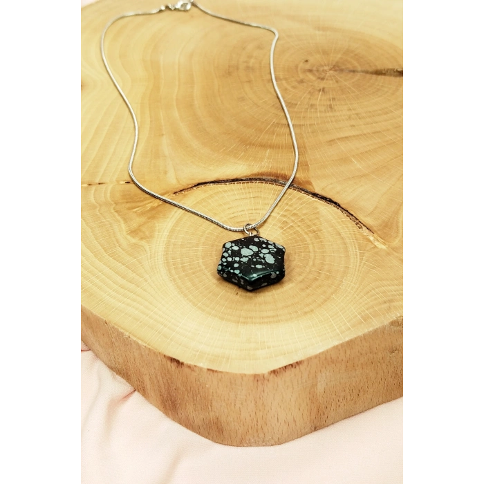 Obsidyen Doğal Taşı Zincirli El Yapımı Kolye Uç: 2 cm Zincir: 20 cm Kutulu