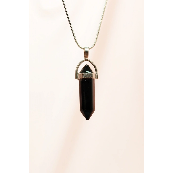 Onix Doğal Taşı Zincirli El Yapımı Tasarımlı Kolye Uç: 3,5 cm Zincir: 20 cm Kutulu