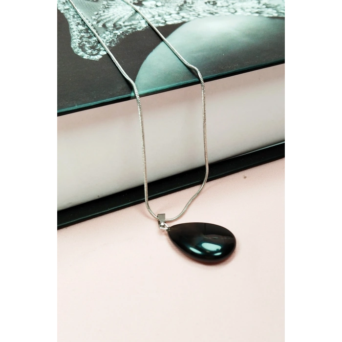 Onix Kuvars Doğal Taşı Zincirli El Yapımı Kolye Uç: 2 cm Zincir: 20 cm Kutulu