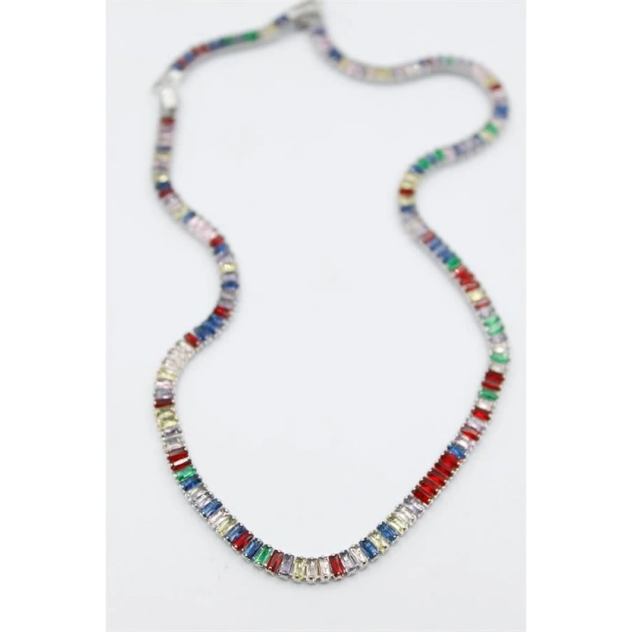 Orta Boy Renkli Su Yolu Kolye - Gümüş