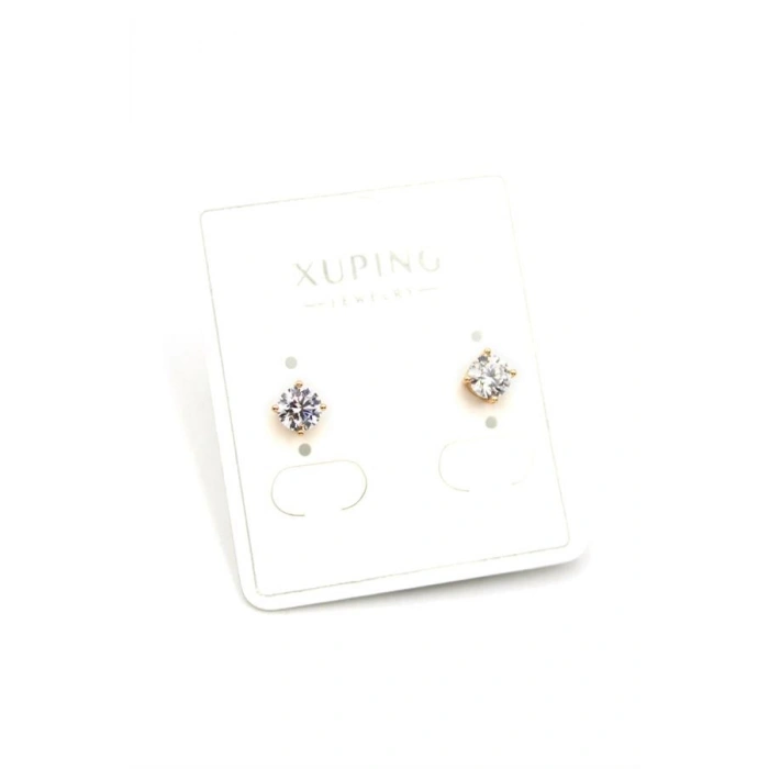 Orta Boy Tek Taş Küpe - Altın