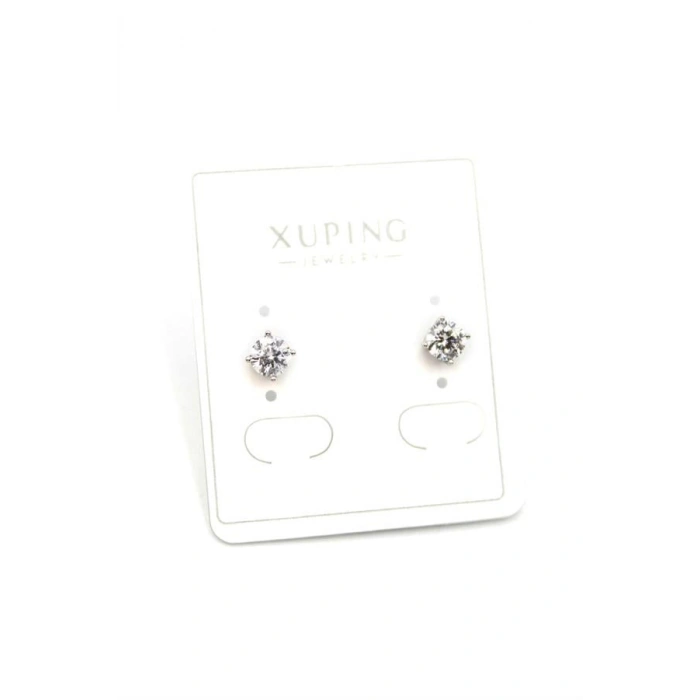 Orta Boy Tek Taş Küpe - Gümüş