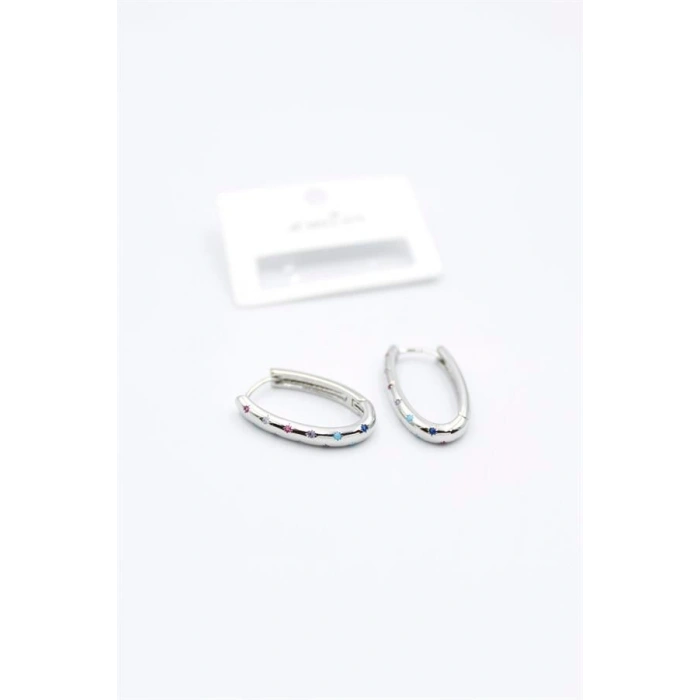 Oval Taşlı Küpe - Gümüş