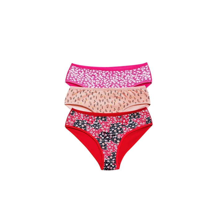 Pamuklu Geniş Kenarlı Likralı Desenli Bato Kadın Külot 3lü Paket Set3