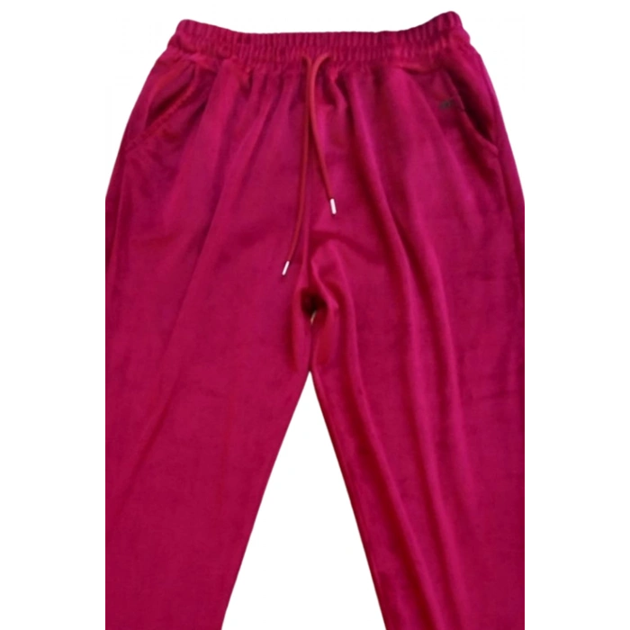 Parlak Kadife Cepli Pantolon Eşofman Pijama Altı Unisex Lastikli Paça Bordo