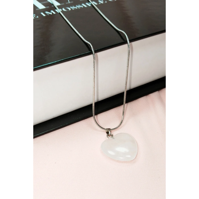 Pembe Kuvars Doğal Taşı Zincirli El Yapımı Kolye Uç: 2 cm Zincir: 20 cm Kutulu