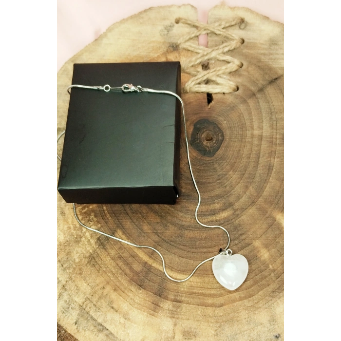 Pembe Kuvars Doğal Taşı Zincirli El Yapımı Kolye Uç: 2 cm Zincir: 20 cm Kutulu