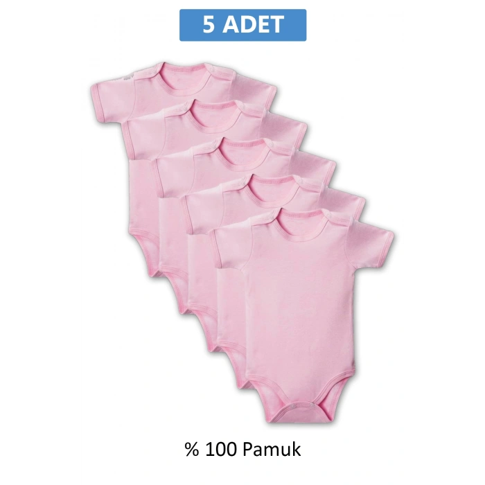Pembe Yarım Kol Body Zıbın 2-7 YAŞ Çocuklar İçin (5 ADET) Alttan Çıtçıtlı Özel Gereksinimli