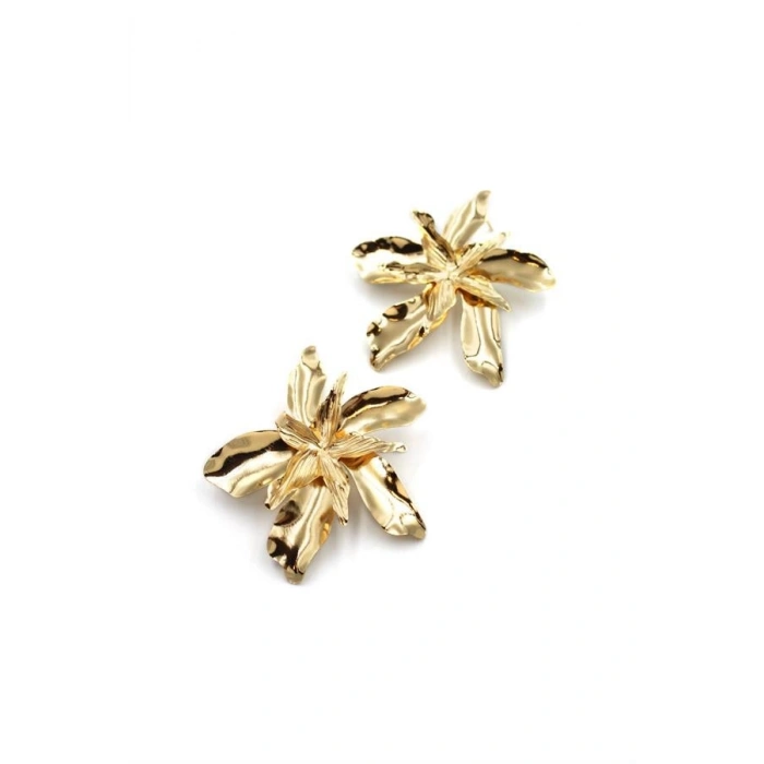 Plaka Yaprak Küpe - Altın