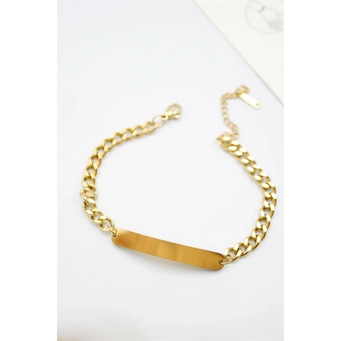 Plaka Zincir Bileklik - Altın
