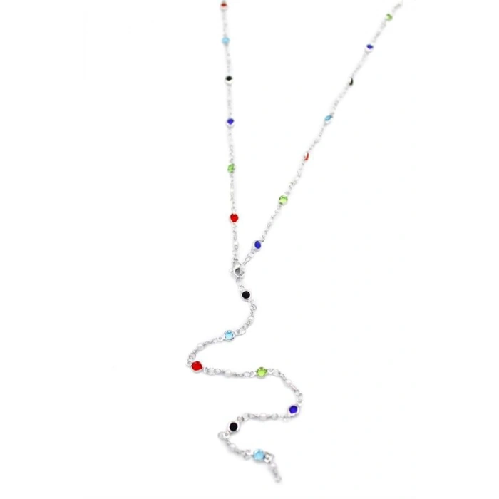 Renkli Taşlı Y Kolye - Gümüş