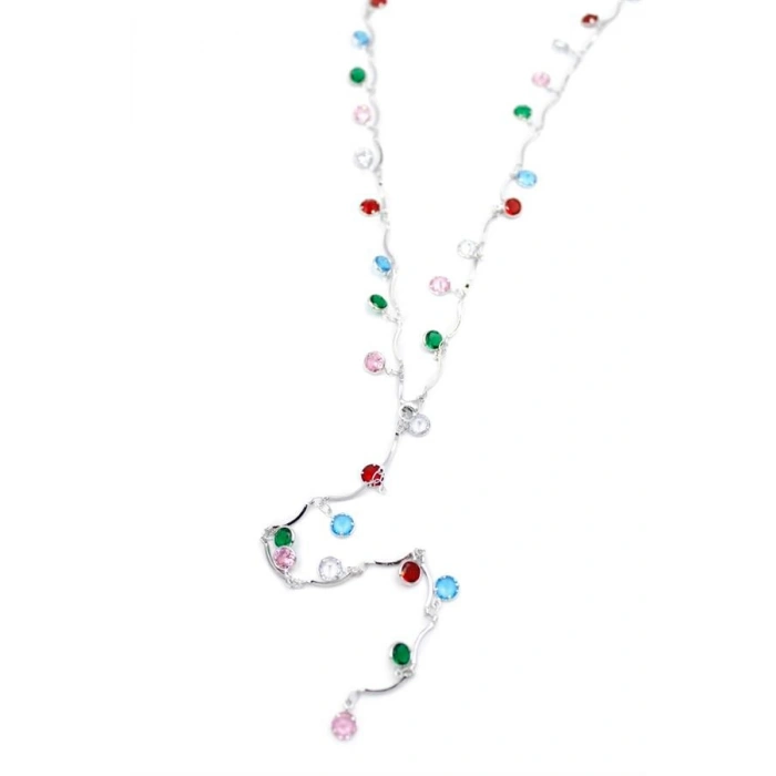 Renkli Taşlı Y Kolye - Gümüş