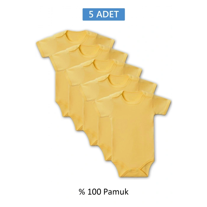 Sarı Yarım Kol Body Zıbın 7-12 YAŞ Çocuklar İçin (5 ADET) Alttan Çıtçıtlı Özel Gereksinimli