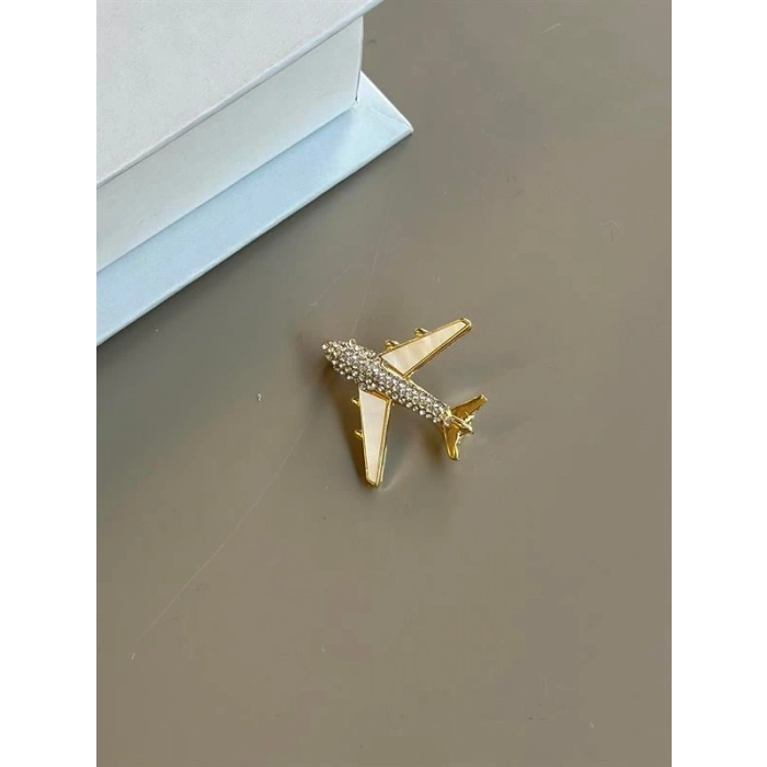 Sedefli Uçak Broş - Altın