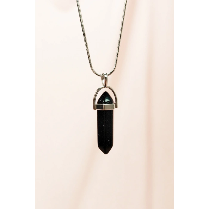 Siyah Yıldız Taşı Doğal Taşı Zincirli El Yapımı Tasarımlı Kolye Uç: 3,5 cm Zincir: 20 cm Kutulu