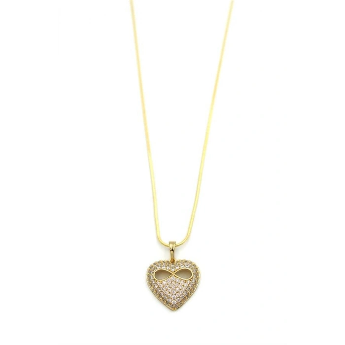 Sonsuz Aşk Taşlı Kalp Kolye - 14K Altın
